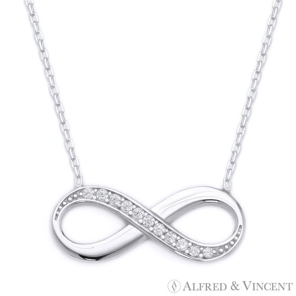 Infinity Charm CZ Crystal Pendant in .925 Sterling Silver w/ Rhodium - Picture 1 of 1